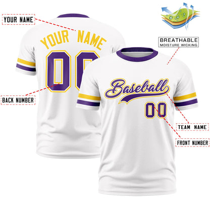 Custom White Purple T-shirt Classic Style Stripe Fashion Sports Shirt for Youth & Adults