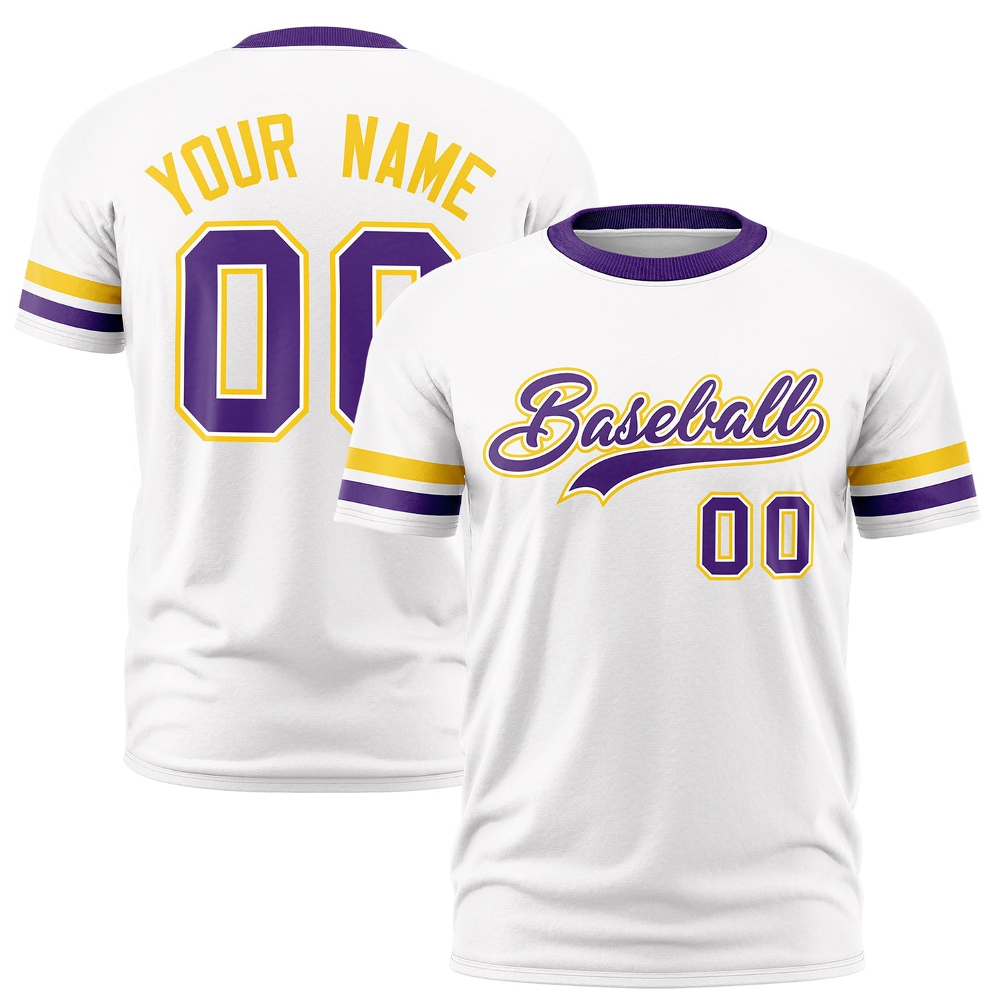 Custom White Purple T-shirt Classic Style Stripe Fashion Sports Shirt for Youth & Adults