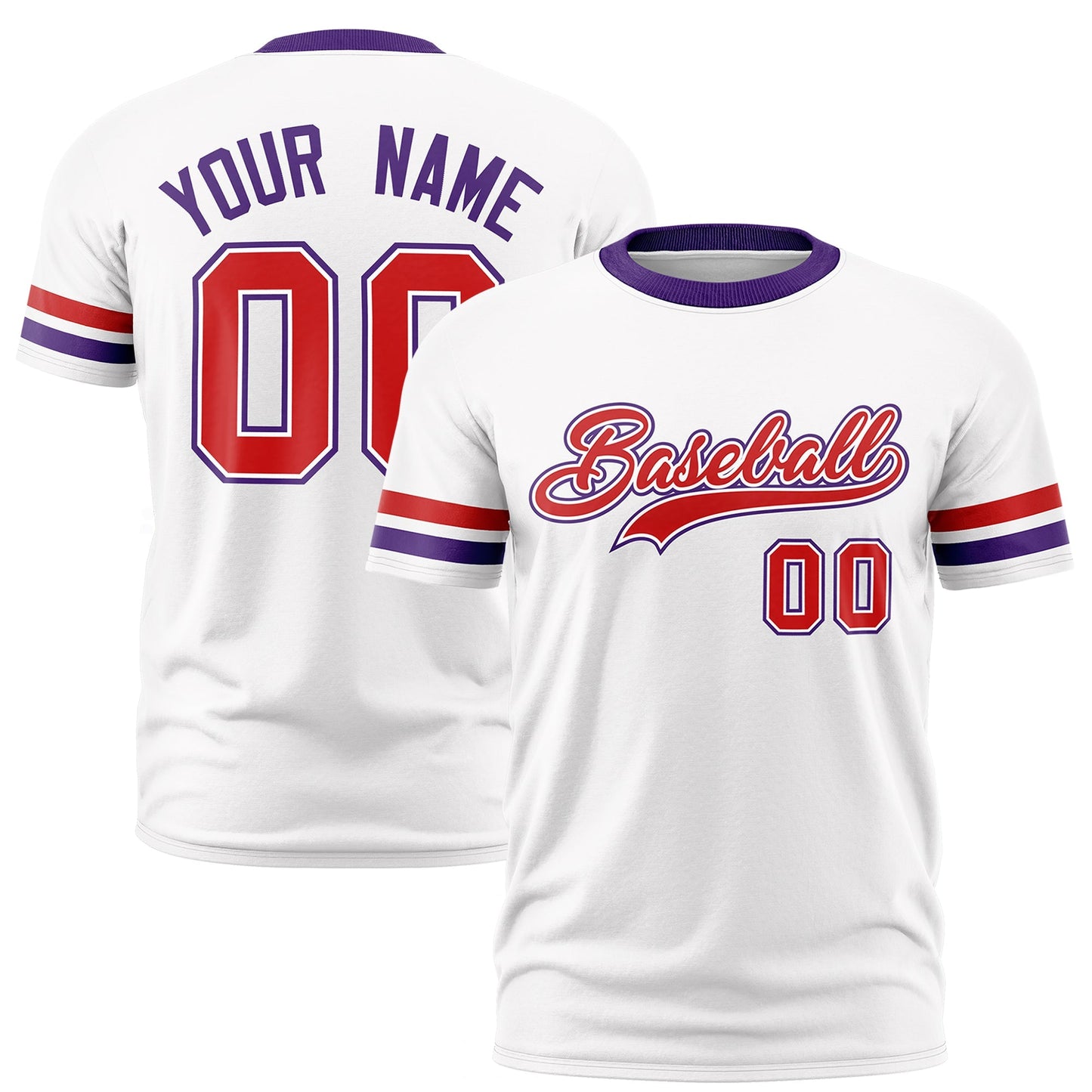 Custom White Purple T-shirt Classic Style Stripe Fashion Sports Shirt for Youth & Adults