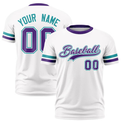 Custom White Purple T-shirt Classic Style Stripe Fashion Sports Shirt for Youth & Adults