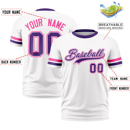 Custom White Purple T-shirt Classic Style Stripe Fashion Sports Shirt for Youth & Adults