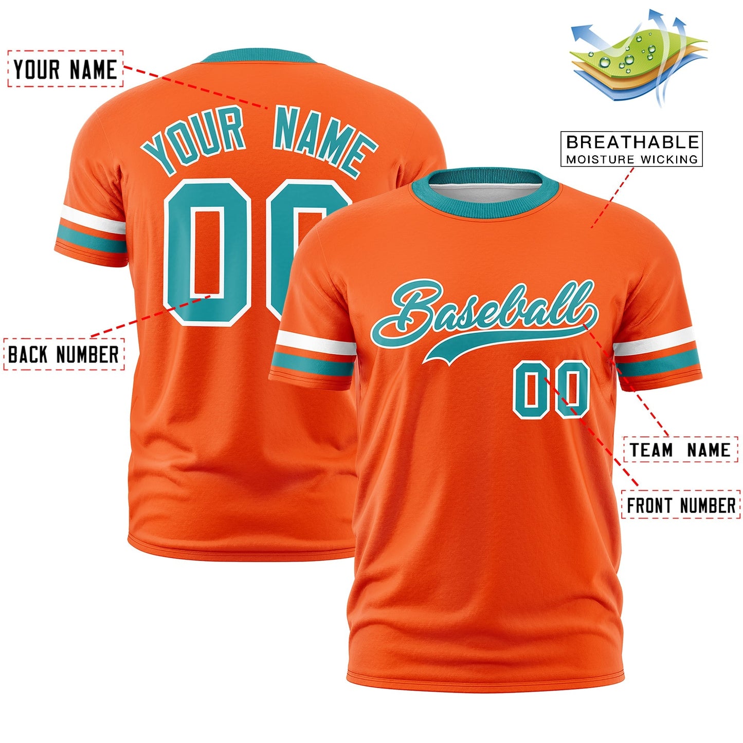 Custom Orange Aqua T-shirt Classic Style Stripe Fashion Sports Shirt for Youth & Adults