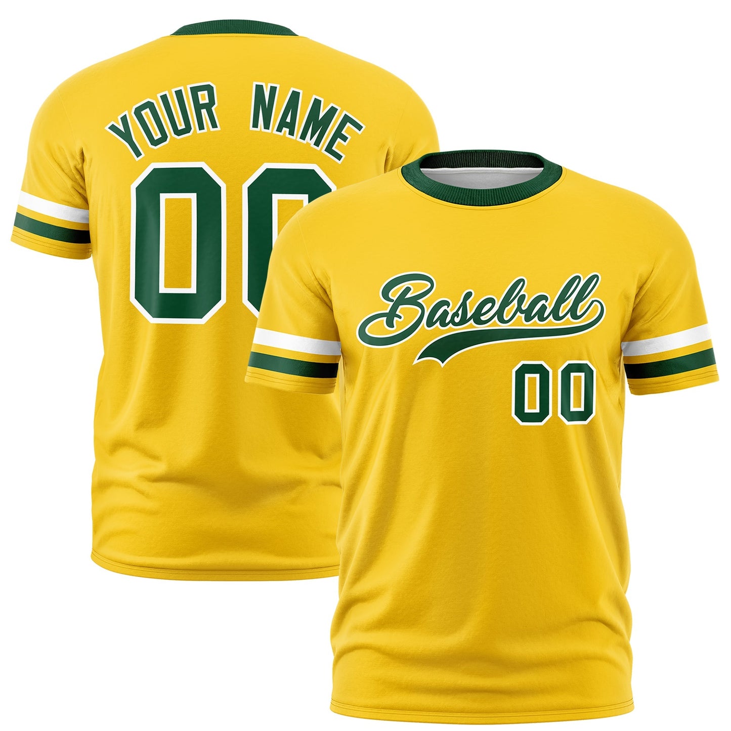 Custom Gold Green T-shirt Classic Style Stripe Fashion Sports Shirt for Youth & Adults