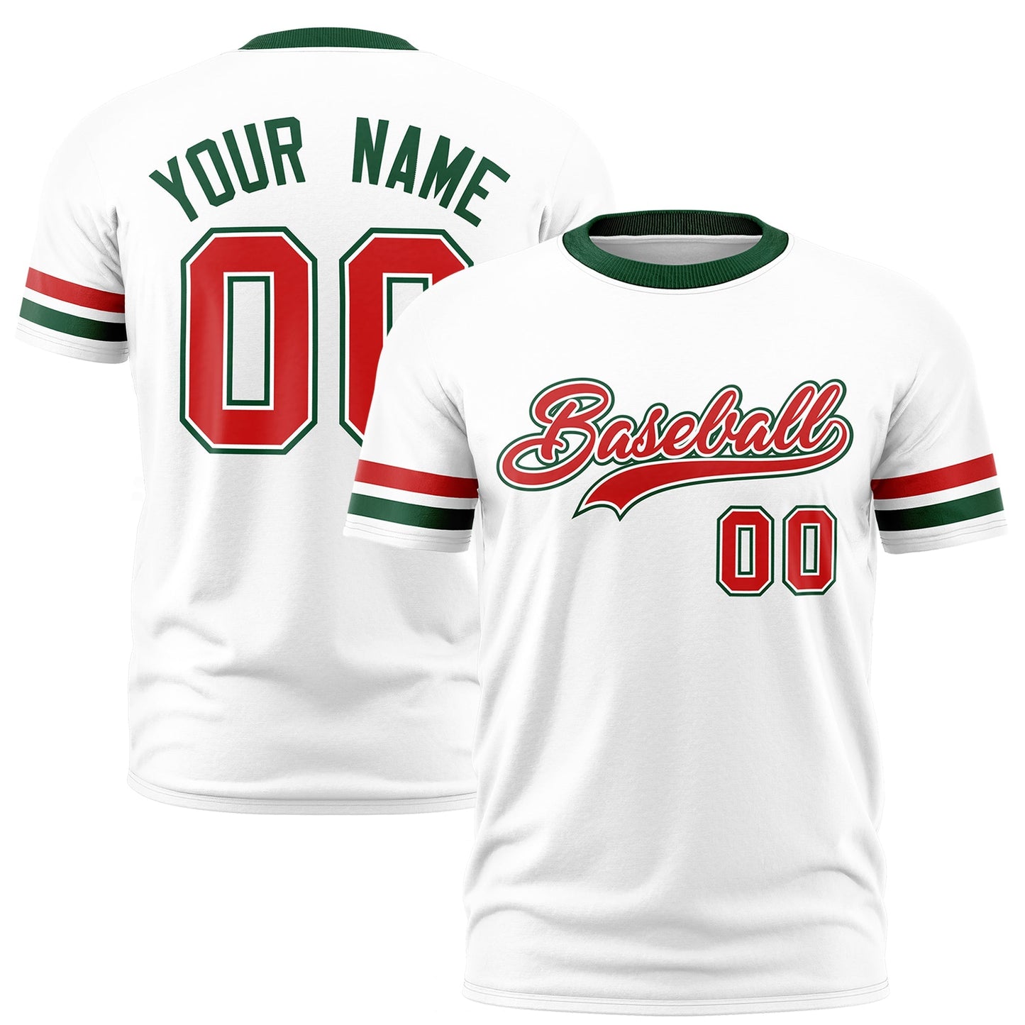Custom White Green T-shirt Classic Style Stripe Fashion Sports Shirt for Youth & Adults