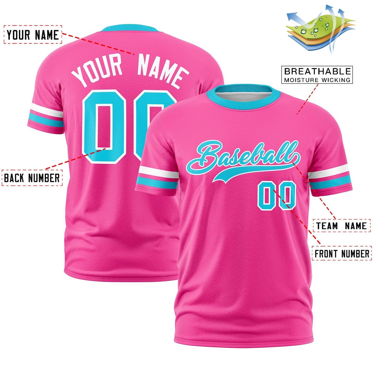 Custom Pink Sky Blue T-shirt Classic Style Stripe Fashion Sports Shirt for Youth & Adults