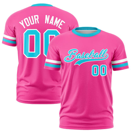 Custom Pink Sky Blue T-shirt Classic Style Stripe Fashion Sports Shirt for Youth & Adults