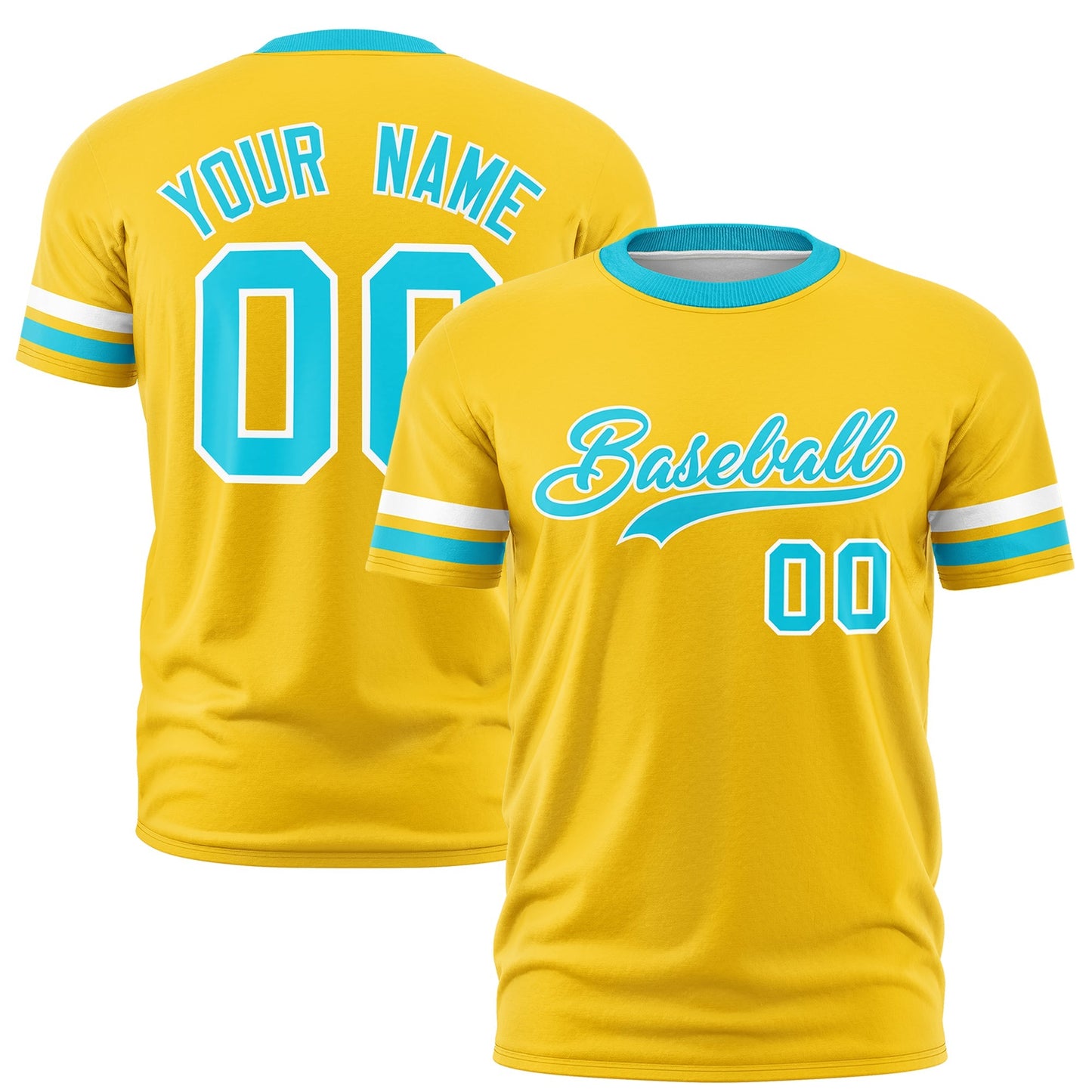 Custom Gold Sky Blue T-shirt Classic Style Stripe Fashion Sports Shirt for Youth & Adults