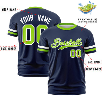 Custom Navy Neon Green T-shirt Classic Style Stripe Fashion Sports Shirt for Youth & Adults