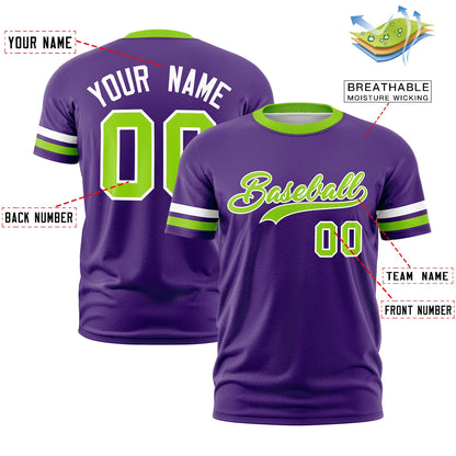 Custom Purple Neon Green T-shirt Classic Style Stripe Fashion Sports Shirt for Youth & Adults