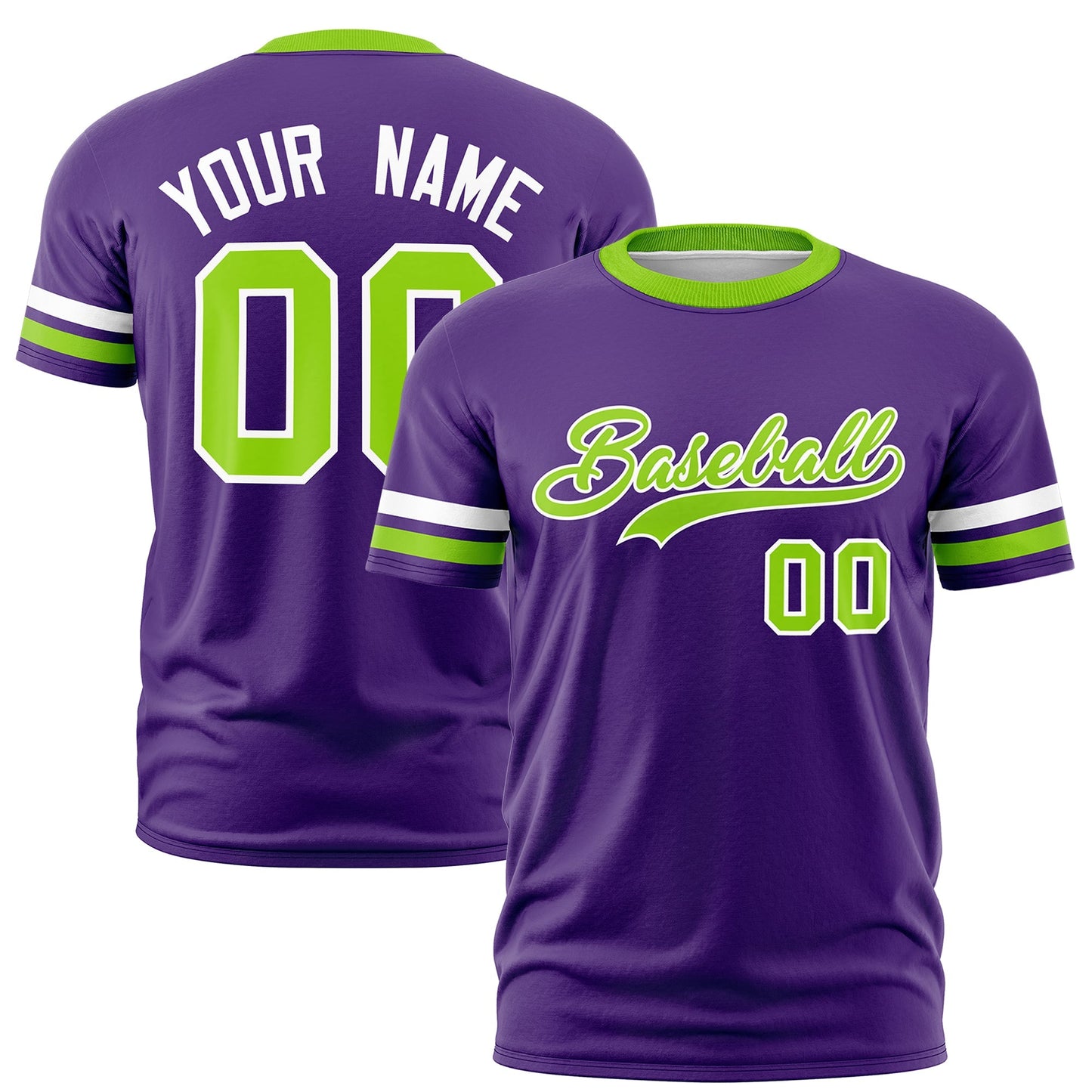 Custom Purple Neon Green T-shirt Classic Style Stripe Fashion Sports Shirt for Youth & Adults