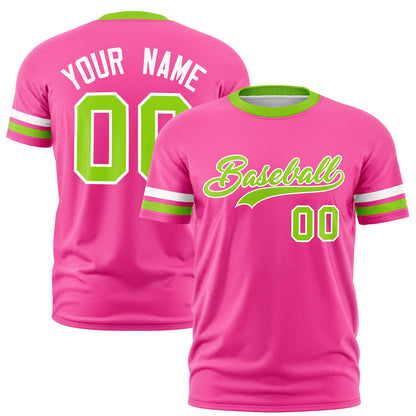 Custom Pink Neon Green T-shirt Classic Style Stripe Fashion Sports Shirt for Youth & Adults