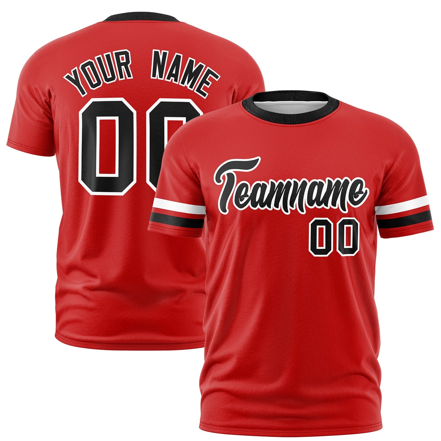 Custom Red Black T-shirt Classic Style Stripe Fashion Sports Shirt for Youth & Adults