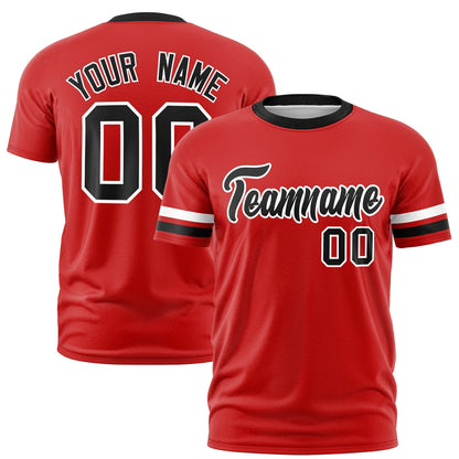 Custom Red Black T-shirt Classic Style Stripe Fashion Sports Shirt for Youth & Adults