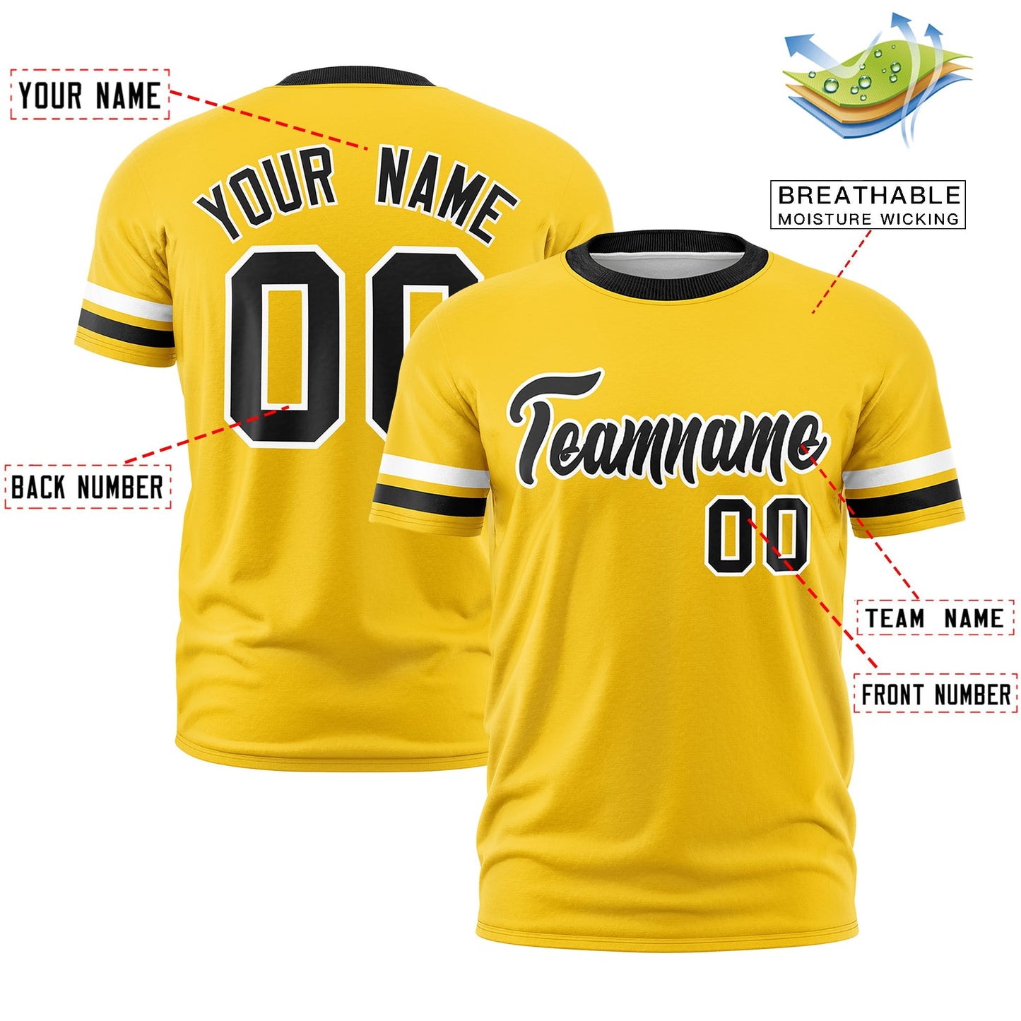 Custom Gold Black T-shirt Classic Style Stripe Fashion Sports Shirt for Youth & Adults