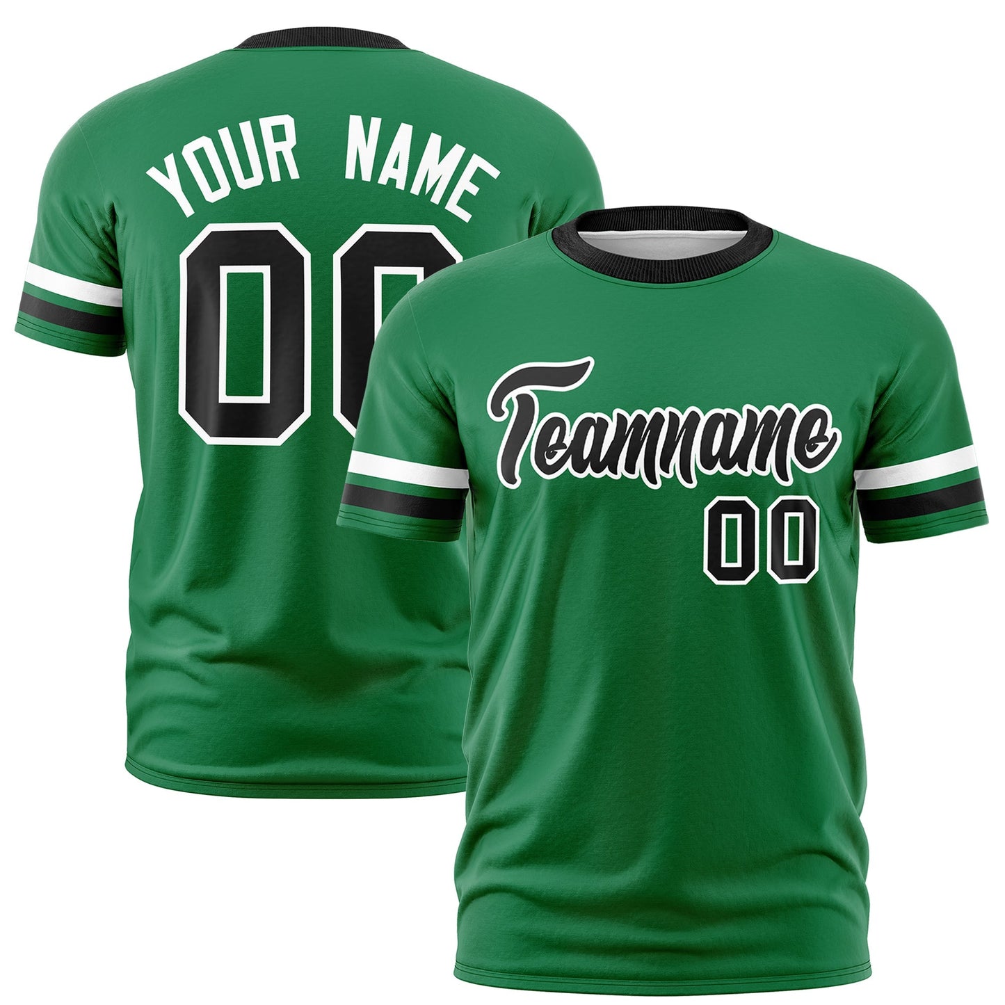 Custom Kelly Green Black T-shirt Classic Style Stripe Fashion Sports Shirt for Youth & Adults