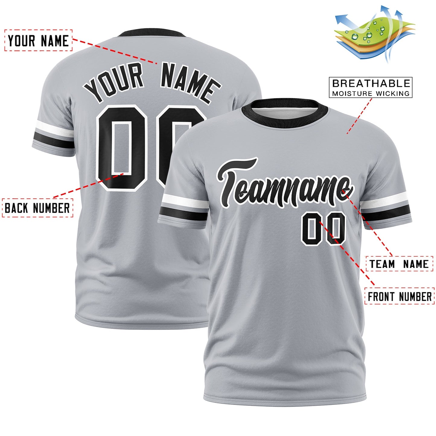 Custom Gray Black T-shirt Classic Style Stripe Fashion Sports Shirt for Youth & Adults