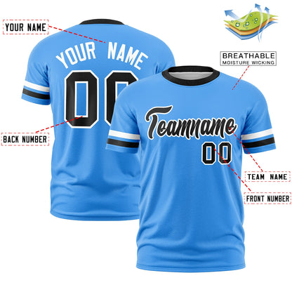 Custom Powder Blue Black T-shirt Classic Style Stripe Fashion Sports Shirt for Youth & Adults