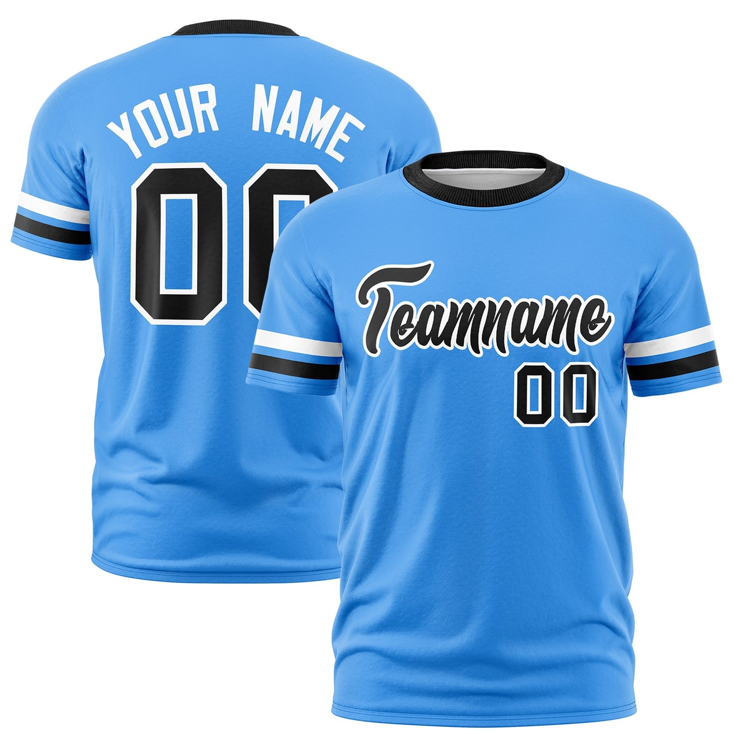 Custom Powder Blue Black T-shirt Classic Style Stripe Fashion Sports Shirt for Youth & Adults