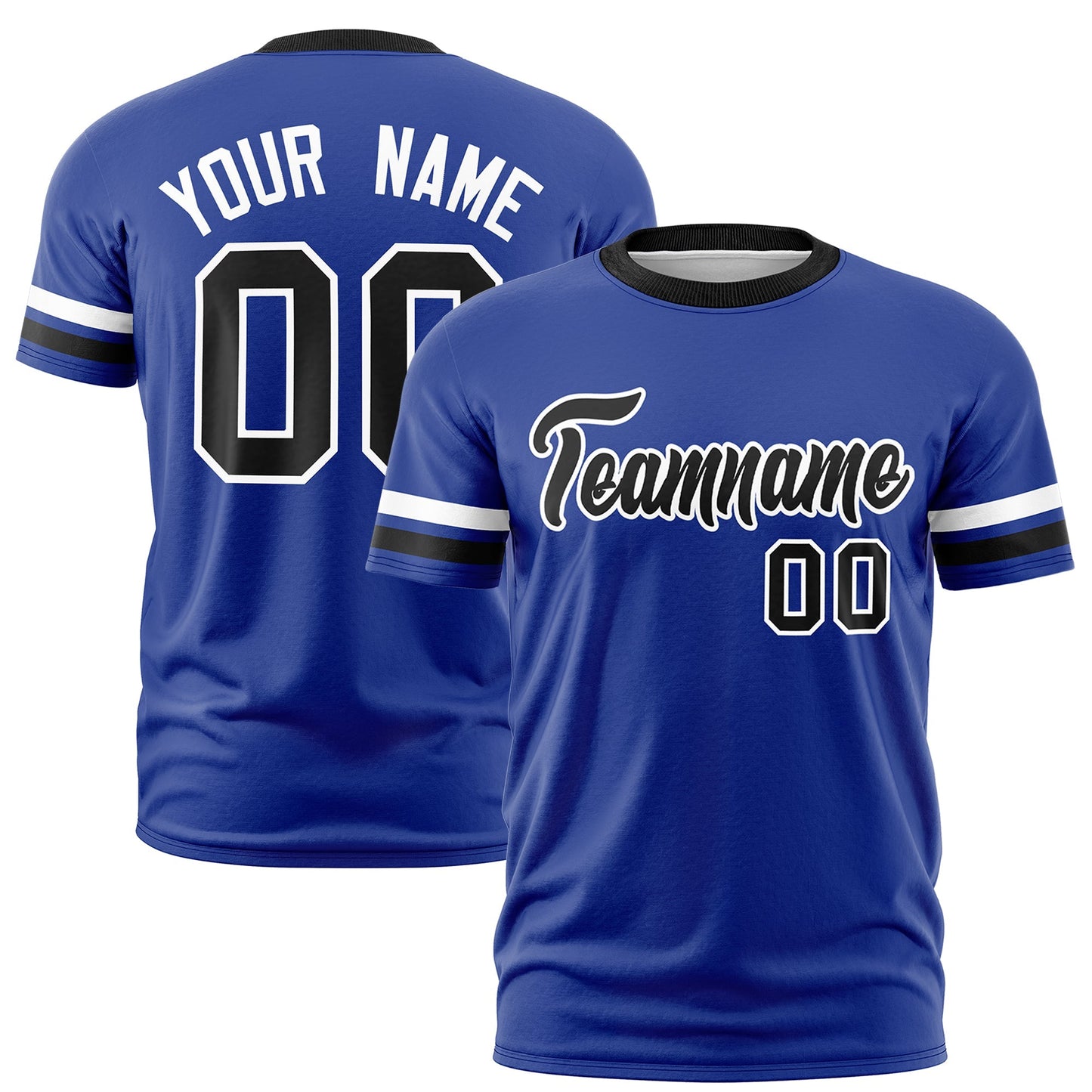 Custom Royal Blue Black T-shirt Classic Style Stripe Fashion Sports Shirt for Youth & Adults