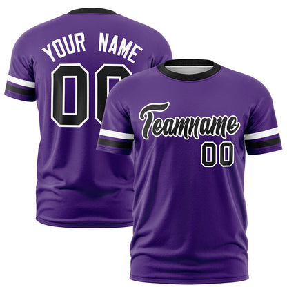 Custom Purple Black T-shirt Classic Style Stripe Fashion Sports Shirt for Youth & Adults