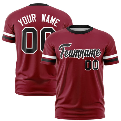 Custom Crimson Black T-shirt Classic Style Stripe Fashion Sports Shirt for Youth & Adults