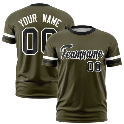 Custom Olive Black T-shirt Classic Style Stripe Fashion Sports Shirt for Youth & Adults