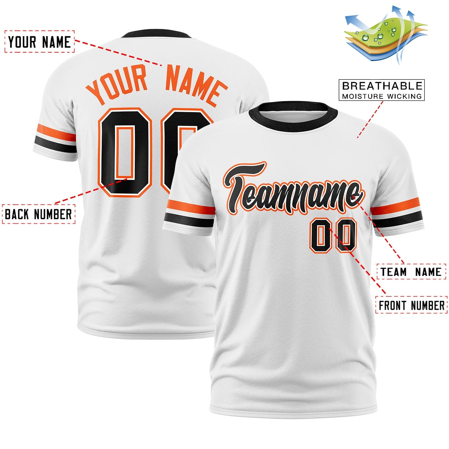 Custom White Black T-shirt Classic Style Stripe Fashion Sports Shirt for Youth & Adults