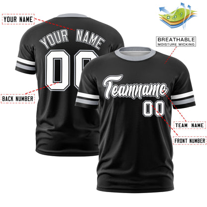 Custom Black Gray T-shirt Classic Style Stripe Fashion Sports Shirt for Youth & Adults
