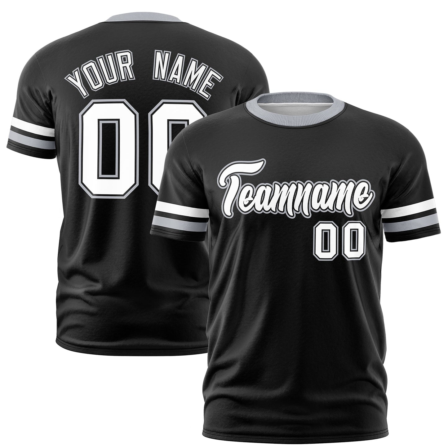 Custom Black Gray T-shirt Classic Style Stripe Fashion Sports Shirt for Youth & Adults