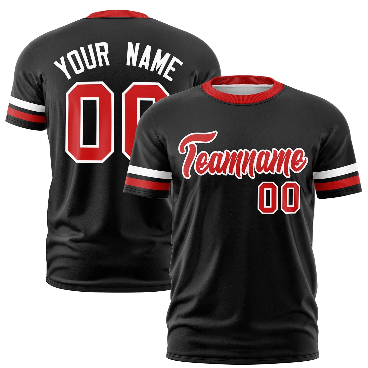 Custom Black Red T-shirt Classic Style Stripe Fashion Sports Shirt for Youth & Adults