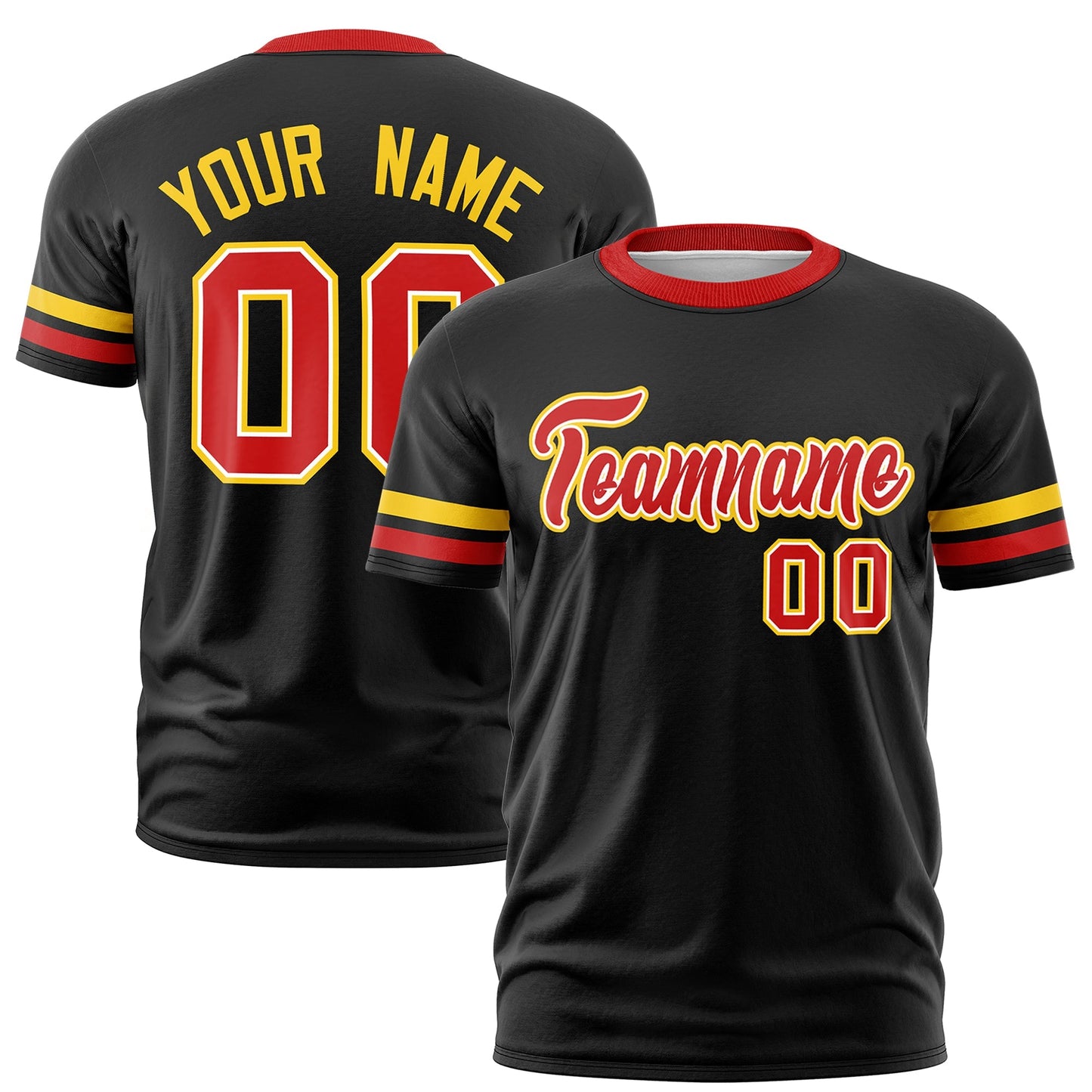 Custom Black Red T-shirt Classic Style Stripe Fashion Sports Shirt for Youth & Adults