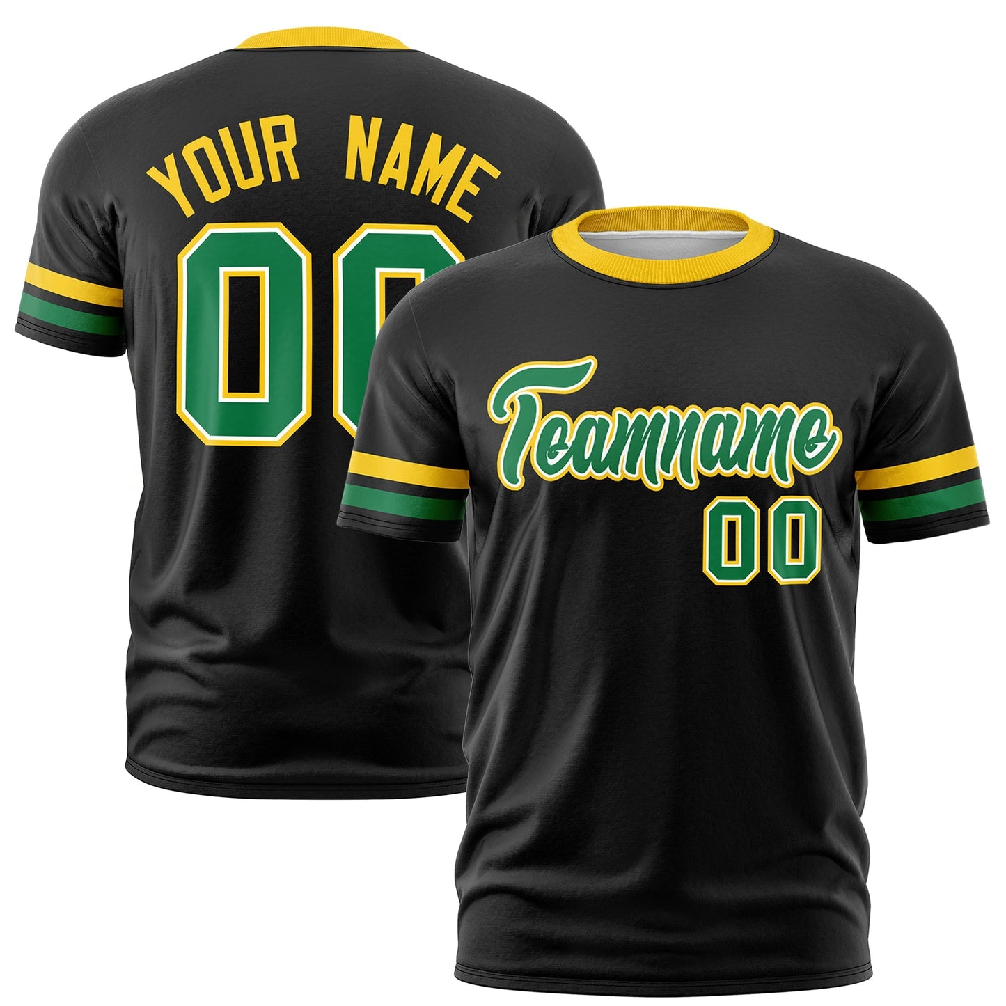 Custom Black Kelly Green T-shirt Classic Style Stripe Fashion Sports Shirt for Youth & Adults