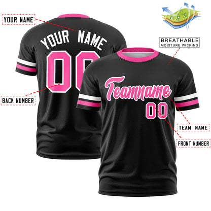 Custom Black Pink T-shirt Classic Style Stripe Fashion Sports Shirt for Youth & Adults