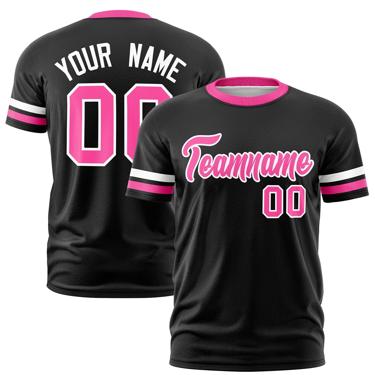 Custom Black Pink T-shirt Classic Style Stripe Fashion Sports Shirt for Youth & Adults