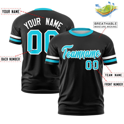 Custom Black Sky Blue T-shirt Classic Style Stripe Fashion Sports Shirt for Youth & Adults