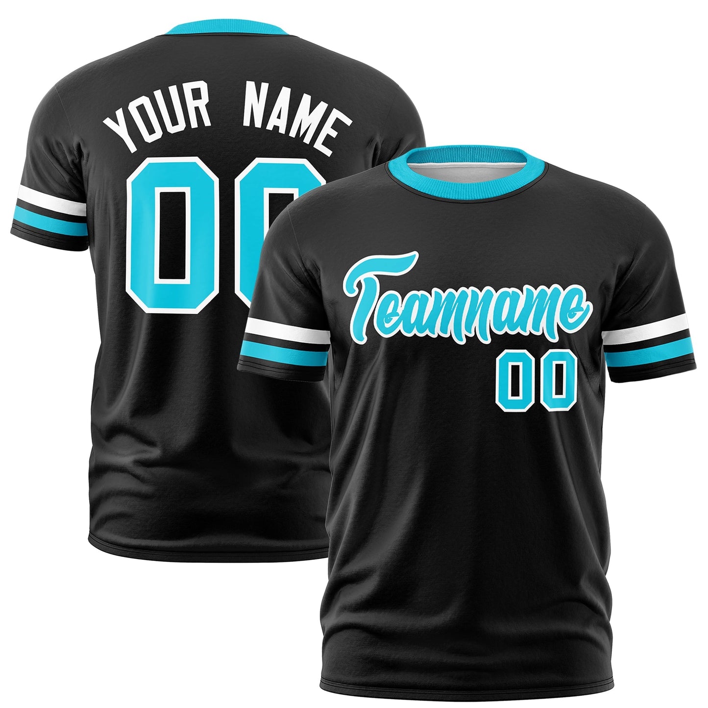 Custom Black Sky Blue T-shirt Classic Style Stripe Fashion Sports Shirt for Youth & Adults