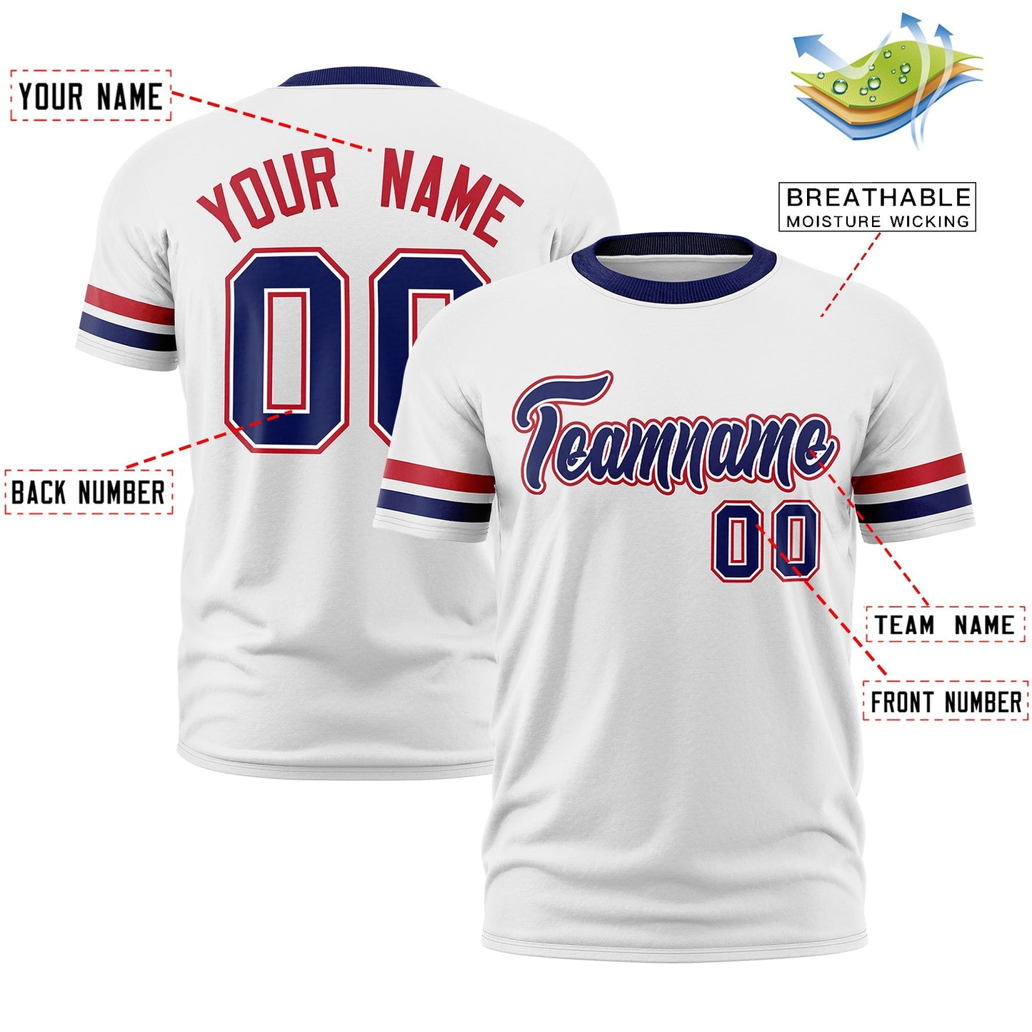 Custom White T-shirt Classic Style Stripe Fashion Sports Shirt for Youth & Adults