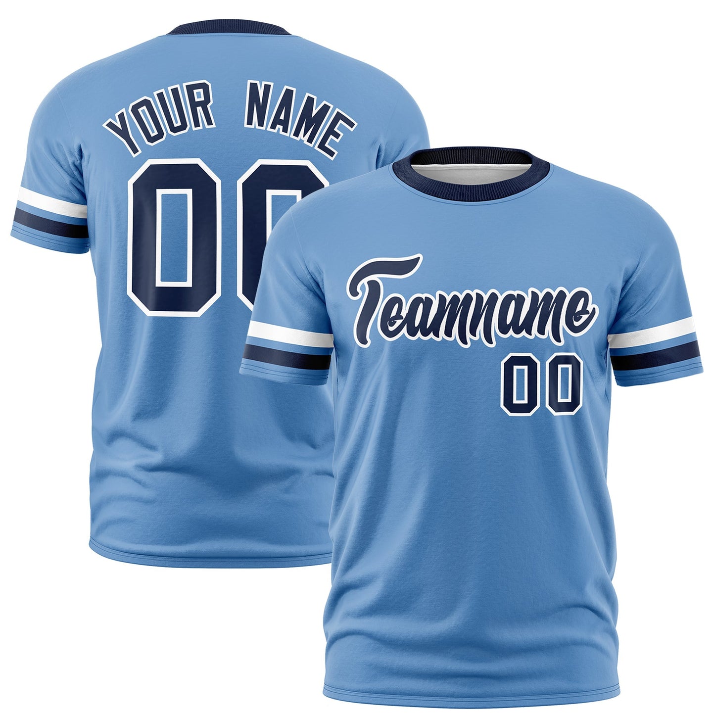 Custom Light Blue Navy T-shirt Classic Style Stripe Fashion Sports Shirt for Youth & Adults