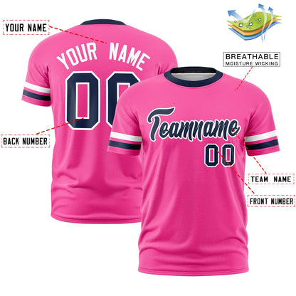 Custom Pink Navy T-shirt Classic Style Stripe Fashion Sports Shirt for Youth & Adults