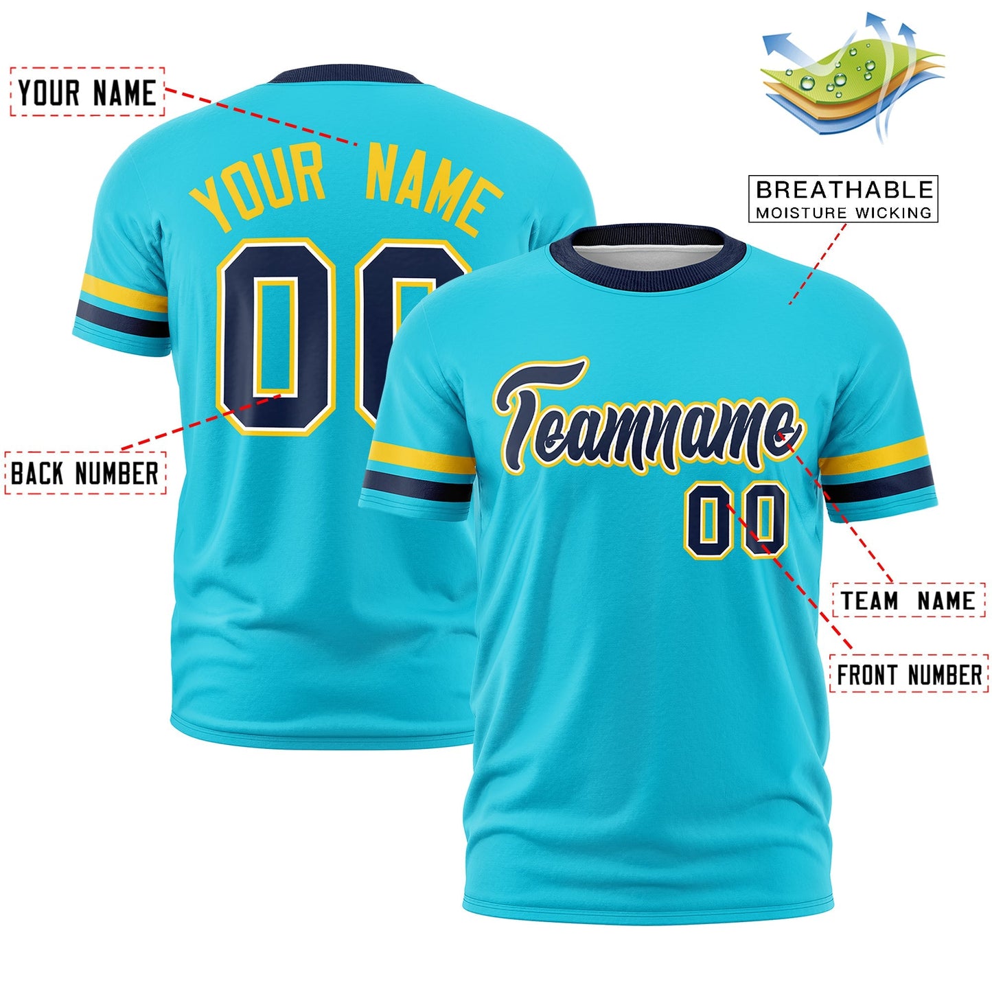 Custom Sky Blue Navy T-shirt Classic Style Stripe Fashion Sports Shirt for Youth & Adults