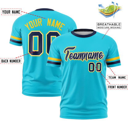 Custom Sky Blue Navy T-shirt Classic Style Stripe Fashion Sports Shirt for Youth & Adults