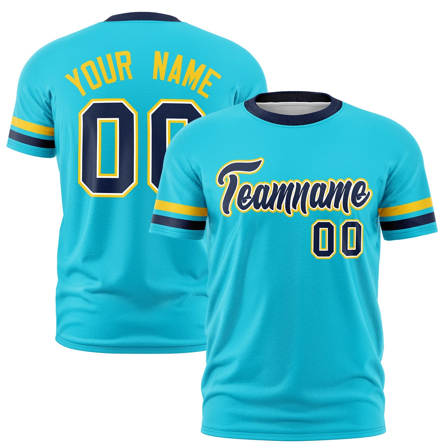 Custom Sky Blue Navy T-shirt Classic Style Stripe Fashion Sports Shirt for Youth & Adults