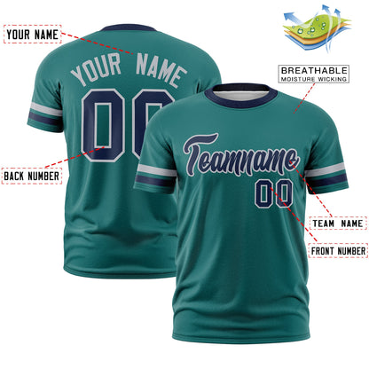 Custom Teal Navy T-shirt Classic Style Stripe Fashion Sports Shirt for Youth & Adults
