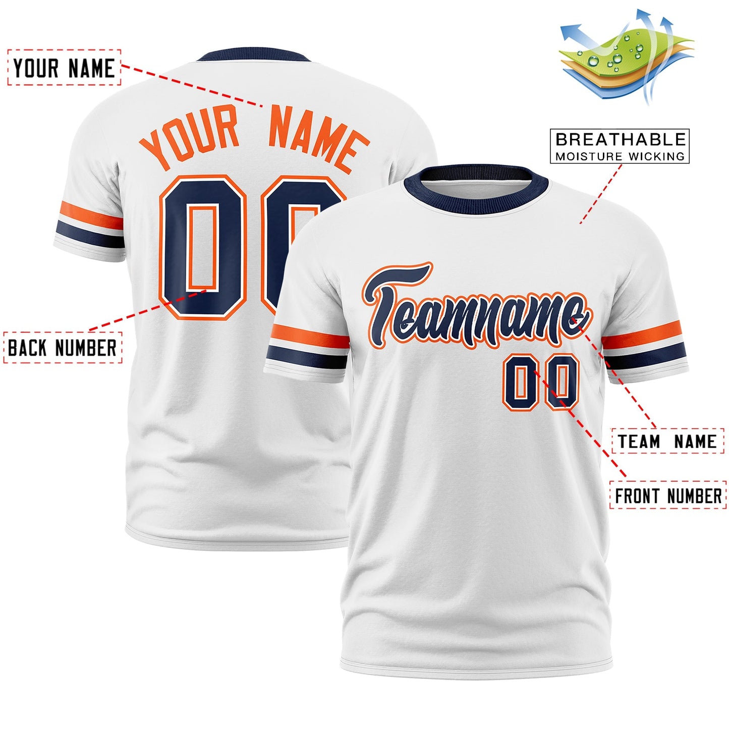 Custom White Navy T-shirt Classic Style Stripe Fashion Sports Shirt for Youth & Adults