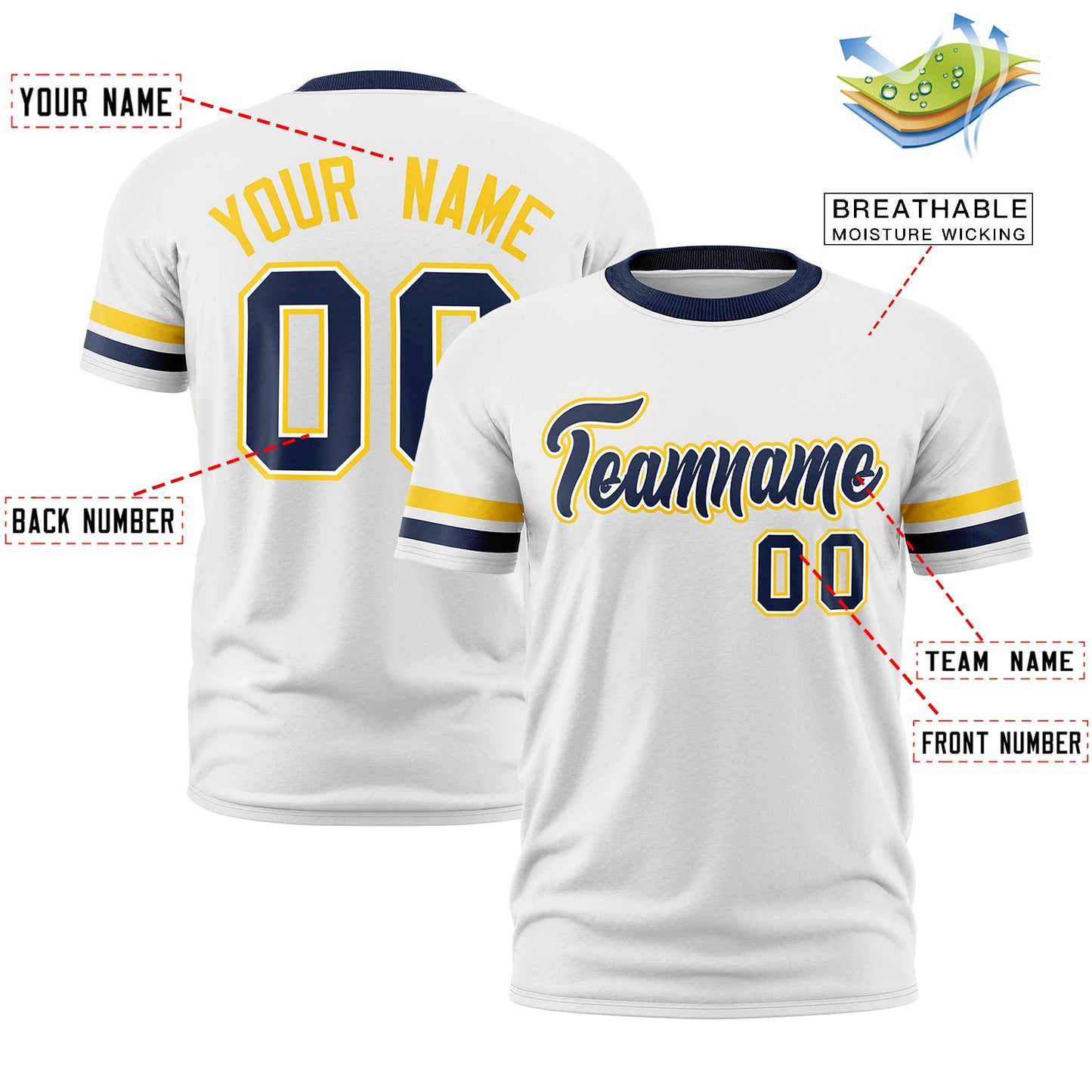 Custom White Navy T-shirt Classic Style Stripe Fashion Sports Shirt for Youth & Adults