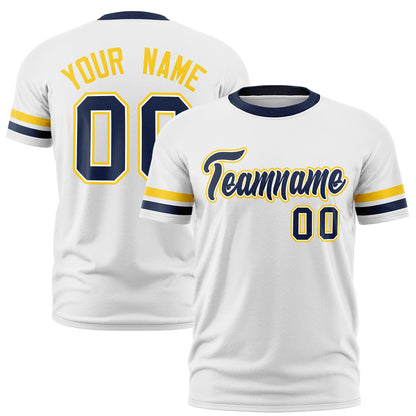 Custom White Navy T-shirt Classic Style Stripe Fashion Sports Shirt for Youth & Adults