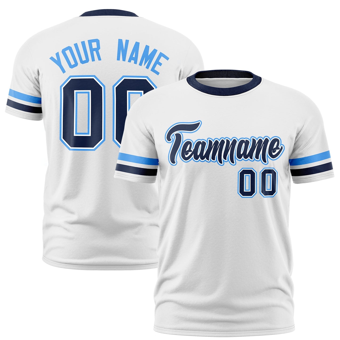 Custom White Navy T-shirt Classic Style Stripe Fashion Sports Shirt for Youth & Adults