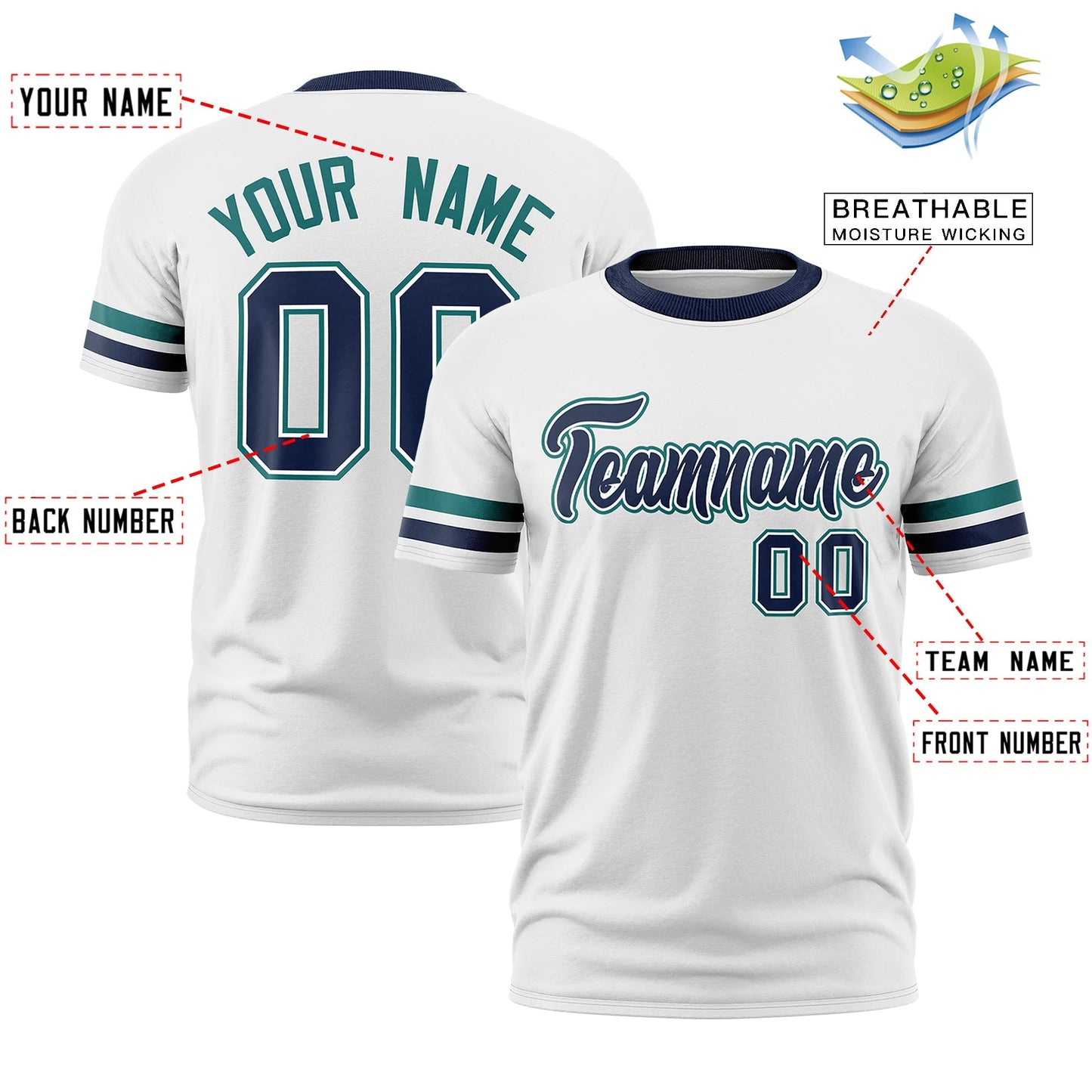 Custom White Navy T-shirt Classic Style Stripe Fashion Sports Shirt for Youth & Adults