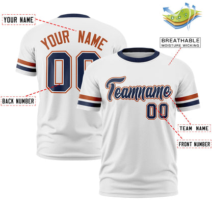 Custom White Navy T-shirt Classic Style Stripe Fashion Sports Shirt for Youth & Adults