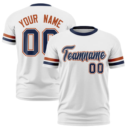 Custom White Navy T-shirt Classic Style Stripe Fashion Sports Shirt for Youth & Adults